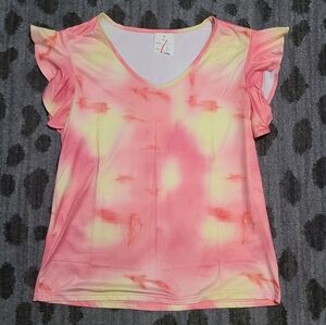 Pink and Yellow Butterfly Sleeve Tee sz S